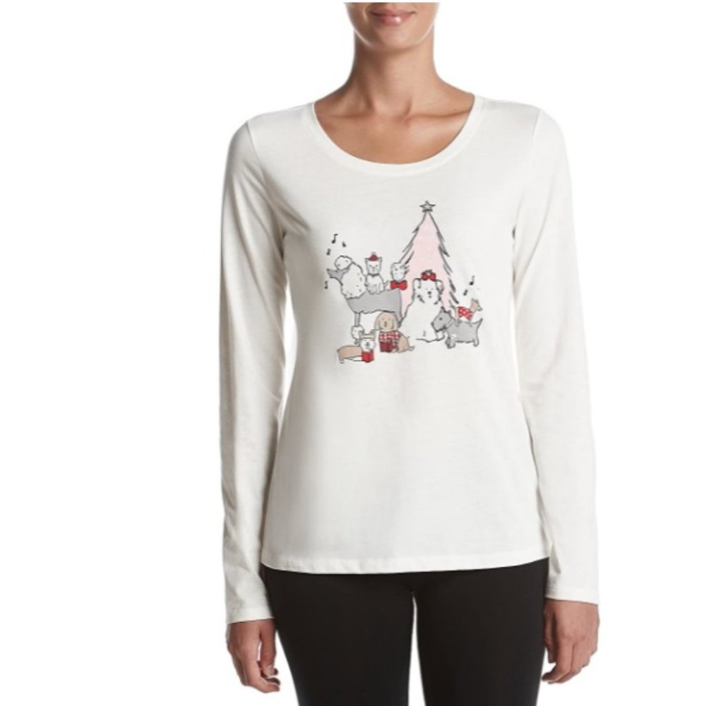 Womens Relativity Christmas Tree & Dogs  Sleep Tee Top Size Small  NWT Holiday